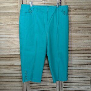 Larry Levine Cropped Pants with Button Accents Teal Size 18W NWT